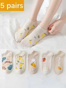 5 par skarpetek do kostki z mieszanki bawełny w kamuflażu, oddychające, słodkie, krótkie skarpetki damskie w stylu japońskim, wiosna/lato - Wielokolorowe - Zobacz 1