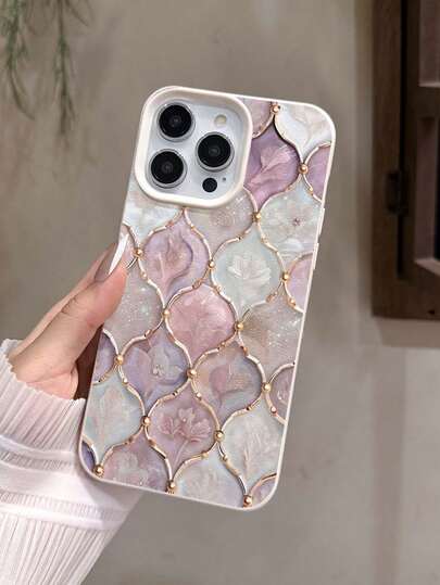 Dreamy Ceramic Tile Shockproof High-End Leather Texture Phone Case Compatible With Samsung A05/A12/A13/A14/A15/A21.22.23/A32/A33.35/A52.53.54.55 And S Series, Apple 17/16 Pro Max, 14/13, 16 12, 11 Pro Max, XS Max, X, XR, 8, 7, 14 Plus, Suitable As Birthday Gift, Girlfriend, Boyfriend Or Self-Use, Pink Purple