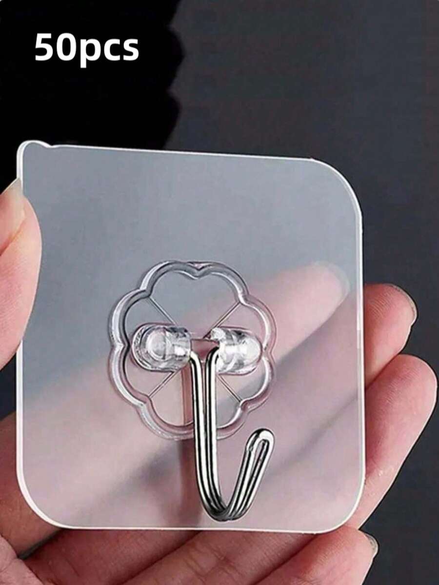 20pcs Strong Adhesive Clear Wall Hooks - Casual Style, Easy To Install, No Drilling Required, Plastic Heart Shaped Utility Hooks For Kitchen And Bathroom - Square - View 1
