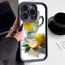 Cubierta de teléfono con borde negro diseño de limón y taza de agua fresca para uso diario - Burdeos - Ver 1