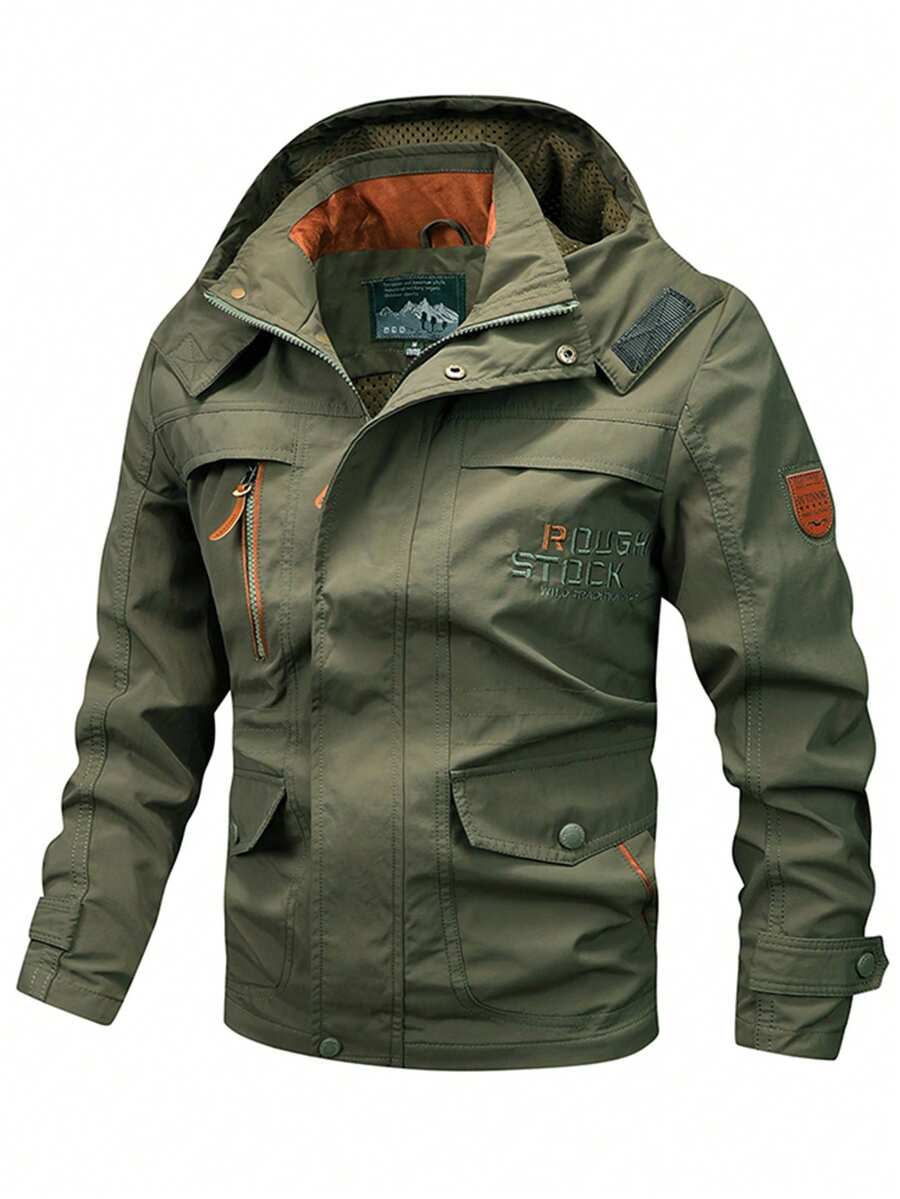 Men's Spring Waterproof Adventurer Soft Shell Jacket, Hooded, Multiple Pockets, Suitable For Outdoor Hiking, Exploration And Casual Daily Wear - Army Green - View 1
