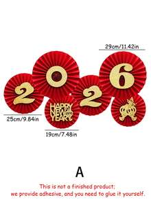 2026马年纸扇派对装饰套装，红色圆形纸扇悬挂装饰套装，悬挂装饰套装，适用于嘉年华拍照道具、中国新年装饰、蜂窝纸装饰、家居装饰