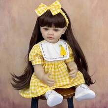 55厘米全乙烯基重生娃娃玩具，可更换服装，棕色长发，公主风，甜美小女孩娃娃，手工制作，生日、圣诞节、新年礼物 - 公主娃娃 - 查看 6