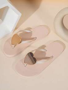 Women's Heart-Shaped Flip Flops, Fashion Outdoor Beach Sandals, Non-Slip Material, Summer - Baby Pink - View 2