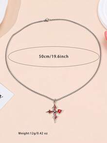 1件哥特式红色心形荆棘十字架项链，朋克风格魅力饰品 - 紅色 - 查看 8