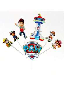 24件套汪汪队立大功蛋糕装饰，卡通蛋糕插牌，电动，适合儿童男孩女孩生日派对，婴儿生日礼物 - 彩色 - 查看 4