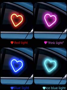 1 pieza Luz de neón LED con forma de corazón alimentada por energía solar, lámpara de ambiente con forma de corazón, luz ambiente LED inalámbrica incorporada, adecuada para tu coche - Multicolor - Ver 9