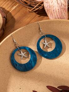 2pcs Fashionable & Elegant Starfish Pendant Earrings, Jewelry Gift For Women, Wedding, Engagement, Party - Navy Blue - View 4