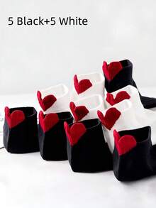 5 Pairs Solid Color Cute Heart Pattern Women's Ankle Socks, Comfortable Casual Socks For Daily Wear - Multicolor - View 8