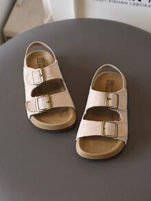 女童方扣户外凉鞋，新款夏季厚底百搭露趾休闲沙滩拖鞋 - 米色 - 查看 4
