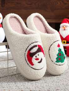 The Newly Launched Autumn And Winter Holiday Season Features Cute Gingerbread Men, Thickened Plush Anti-Slip And Warm Indoor And Outdoor Bedroom Family Slippers With Heart-Shaped Patterns For Christmas And Valentine's Day, As Well As Large-Sized Festive Gift Atmosphere Warm Slippers Suitable For Both Men And Women - 白色(餅乾雪人) - 查看 1