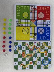 2-In-1 Combo Set Includes Ludo And Snakes & Ladders Games, With 24cm Independent Rubber Game Board, 16 PP Plastic Game Pieces And 2 Dice, Suitable For Classic Portable Strategy Games And Family Learning Games. - Multicolor - View 4