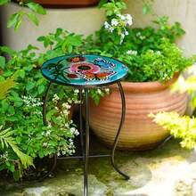 Mesa auxiliar redonda de vidrio mariposa de 13.5 pulgadas mesa pequeña de patio mesa auxiliar al aire última intervensión mesa de bar al aire última intervensión mesa auxiliar de vidrio de - Mariposade135pulgadas - Ver 4