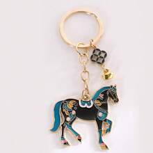 1个双面金属马钥匙扣，新年礼物，寓意财源滚滚，卡通马吊坠钥匙扣，汽车钥匙扣，男女通用，手提包挂饰，钥匙圈，DIY配件