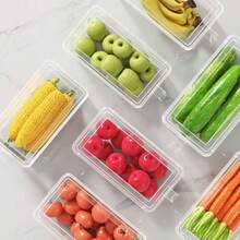 3 piezas Recipientes de almacenamiento de alimentos para refrigerador con asas, previenen el desperdicio de alimentos, adecuados para organizar verduras, frutas, granos, carnes, bebidas en el refrigerador, asas de material PRT resistente para un fácil movimiento entre los estantes - Multicolor - Ver 2