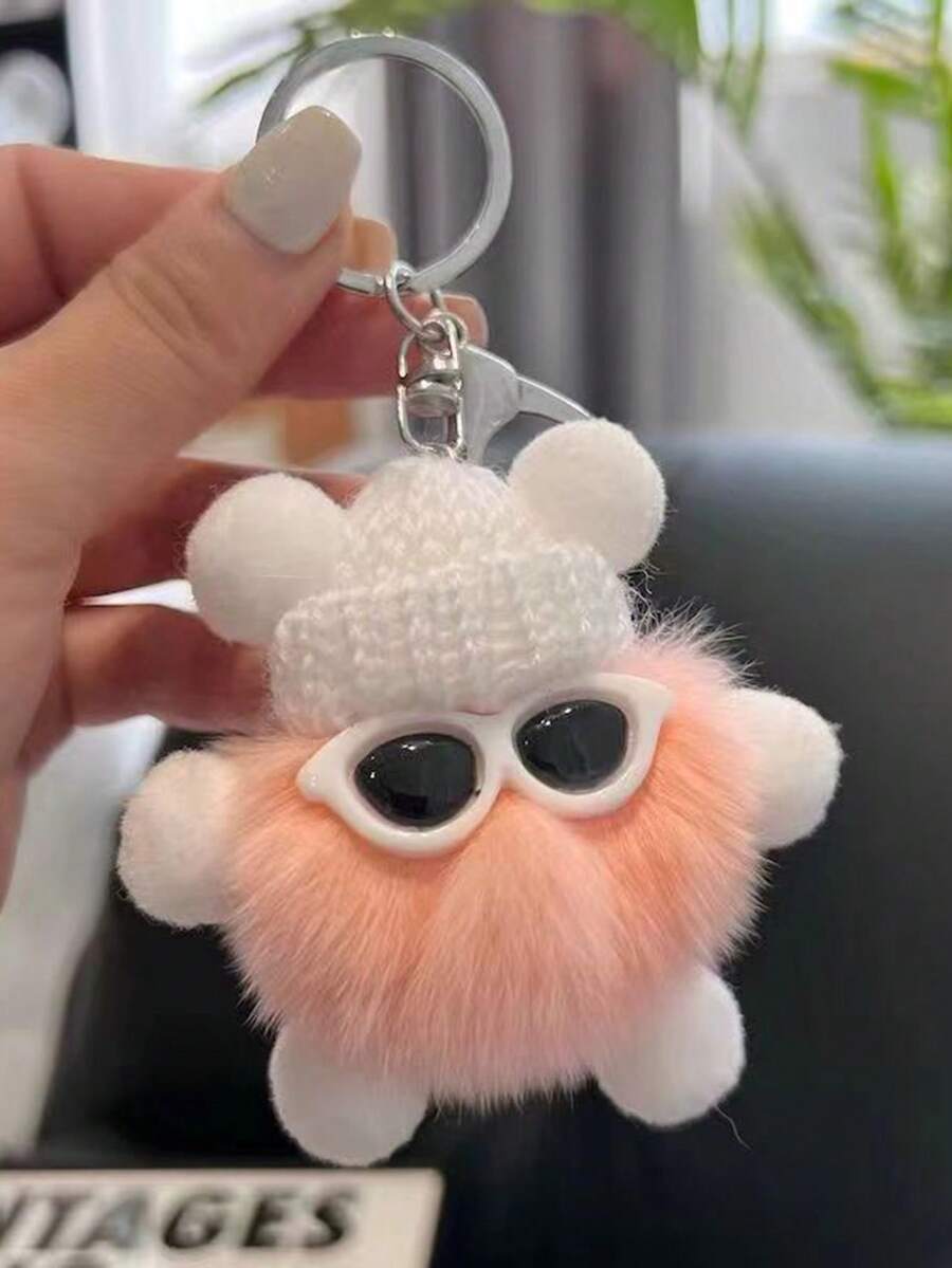 1pc Cute Cartoon Coal Ball Keychain Pendant, Plush Doll Bag Charm