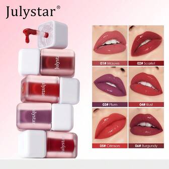 Julystar Brillo de labios minimalista con espejo, 6 tonos de brillo de alto brillo para un aspecto natural, empaque simple y elegante, color construible para uso diario