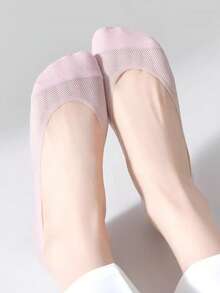 5 Pairs Women's Ice Silk Boat Socks Thin Breathable Invisible Anti-Slip Spring Summer Short Socks Fashionable Solid Color Shallow Mouth Mesh Short Socks - Multicolor - View 4