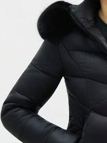 Women's Solid Color Warm Long Sleeve Winter Jacket - Black - View 5
