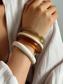 4件套复古波西米亚风厚款多层树脂手镯，奢华高端，适合女性、情侣、派对、日常佩戴 - 多色手鐲套裝 - 查看 6