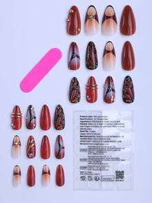 24 قطعة أظافر بشكل اللوز من الأكريليك للضغط والتركيب، مجموعة هدايا بلون أحمر كرزي، مثالية لرأس السنة والمناسبات اللافتة للنظر. تتميز بنقوش فراشات سوداء وحمراء ثلاثية الأبعاد، وتفاصيل ذهبية - متعدد الألوان - مشاهدة 3