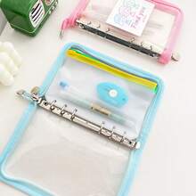 1pc A6 Transparent Glitter Zipper Pouch, Minimalist Design, Suitable For Cash, Savings, Student Stationery - A6 - View 6