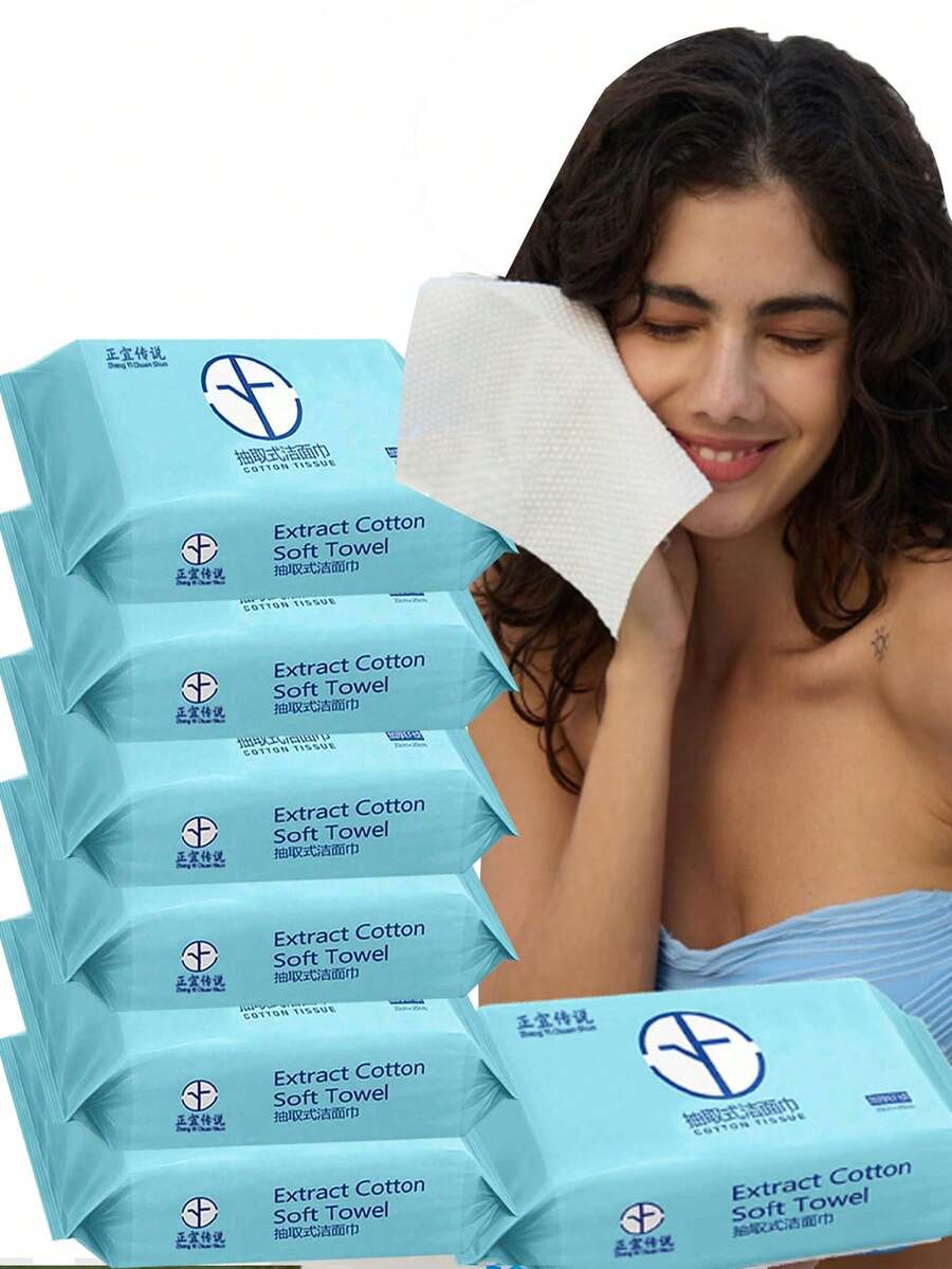 100pcs/Pack Super Soft Thick Facial Tissues, Suitable For Sensitive Skin, Lint-Free Makeup Remover Wet Wipes, Multi-Purpose - Multicolor - View 1