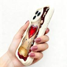 1PC Phone Case ,  Red Heart With Pearl And Gold , Stylish Phone Case, Phone Decoration, All-around Lens Protection, Creative Small Gift, Funny Gift for Boys and Girls - Blanco - Ver 5