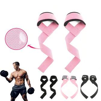 1쌍 핑크 & 블랙 역도 스트랩, 유니섹스 짐 파워 트레이닝 손목 랩, 근력 운동, 보디빌딩, 데드리프트 스포츠 스트랩