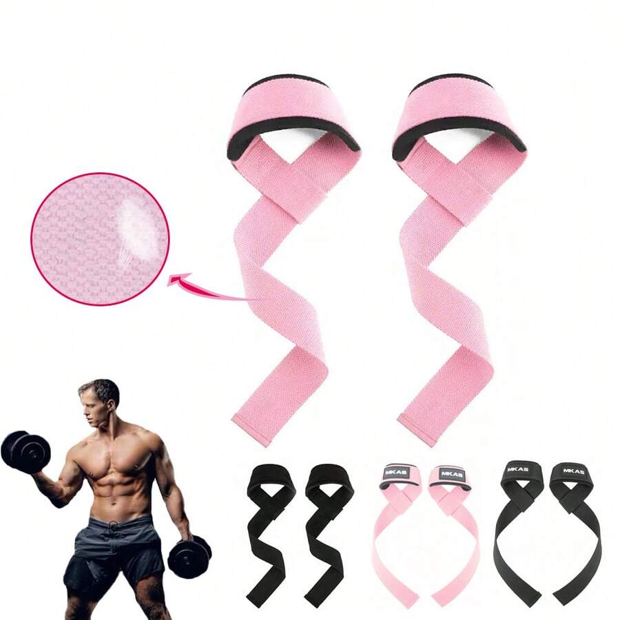 1 Pair Pink & Black Weightlifting Straps, Gym Power Training Wrist Wraps For Men & Women, Strength Training, Bodybuilding, Deadlift Sports Strap - Multicolor - View 1