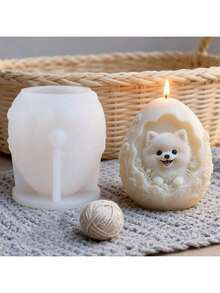 松鼠博美犬浮雕香薰蜡烛硅胶模具，DIY动物手工石膏香氛石装饰 - 白色 - 查看 5
