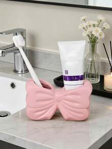 蝴蝶结牙刷架，可爱牙刷化妆品收纳架，个性化蝴蝶装饰牙刷整理器，浴室台面配件，家居浴室用品（粉色/白色），也可作桌面花瓶装饰 - 彩色 - 查看 9