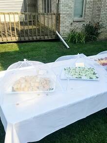 1个白色网状食物罩，可折叠可水洗，非常适合户外野餐、烧烤和聚会，食物罩，便携式网状食物罩，桌布防虫罩，野餐用品，便携式，适合家庭和户外使用，邮轮必备，度假必备 - 彩色 - 查看 7