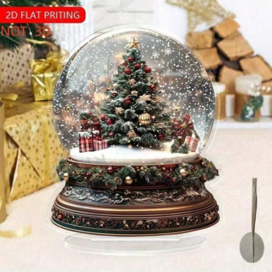 كرة ثلجية مسطحة الأبعاد من الأكريليك على شكل شجرة عيد الميلاد - مثالية لديكور طاولة، مناسبة لعيد الميلاد والشتاء وعيد الشكر والأعياد - مناسبة أيضًا للحفلات والغرفة المعيشة والنوم والمدخل وديكور عيد الميلاد والمناسبات الشتوية الأخرى