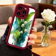 Cubierta de telefono con borde negro diseño acuarela flores blancas y hojas verdes para iPhone 14 Pro Max protector resistente al agua estilo natural elegante para uso diario y trabajo - Negro - Ver 4