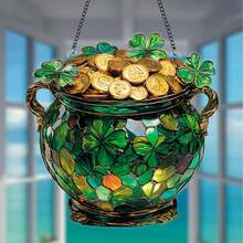1 buc, semn acrilic cu captator de soare în formă de ghiveci de aur cu trifoi, ornament suspendat pentru fereastră, decor irlandez, decor de Ziua Sfântului Patrick, sculpturi de perete, ideal pentru sufragerie, terasă, grădină, verandă, decor de birou, cadou creativ, cadouri pentru mama, prieteni, familie - Multicolor - Vizualizare 5