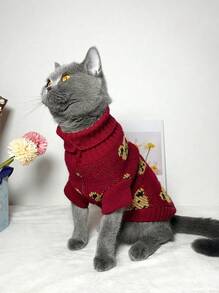 PETSIN 1pc Cute Bear Pet Sweater, Simple & Practical Multi-Function - Burgundy - View 1