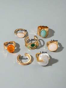 imoli 7pcs Vintage Baroque Style Faux Gemstone & Pearl Creative Personalized Jewelry Ring Set, Suitable For Daily Wear, Casual, Date, Party, Gift - Multicolor - View 7
