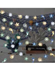 1件 3米 20顆LED貝殼海星海馬串燈，海洋主題電池供電燈（不含電池），海灘婚禮室內/室外裝飾 - 彩色 - 查看 8
