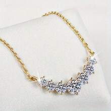 A High-Quality Men's And Women's Pendant Necklace/Choker With A 14K Gold-Plated, 925 Silver, Round Moissanite Seven-Star Design. Fashionable, , Versatile, Simple, Classic, And Elegant With A Unique Touch. Suitable For Everyday Wear, Birthdays, Anniversaries, Valentine's Day, Mother's Day, St. Patrick's Day, Easter, And New Year's Gifts. - Gold - View 7