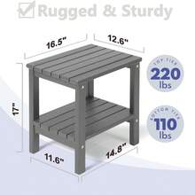 PASAMIC - Mesa Auxiliar Cuadrada Addack de 2 Niveles mesas auxiliares para Exteriores de HDPE de 17 Pulgadas Mesa Auxiliar Resistente a la Intemperie para Patio Patio Piscina compañero de - Gris - Ver 3