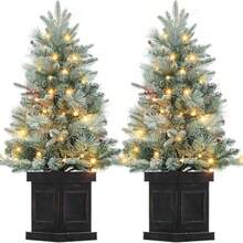 Árbol de Navidad artificial pequeño de 90 cm, 2 juegos, preiluminado, con 78 luces LED, base marrón, temporizador, funciona con pilas, para decoración navideña del hogar. - Verde - Ver 7