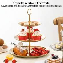 3-Tier Stainless Steel Fruit & Dessert Display Stand - Elegant Round Serving Tray For Home Kitchen Bakery Hotel Banquet Food Presentation Durable Metal Multi-Layer Storage Holder Stylish High-End Photo Prop - 金色 - 查看 5