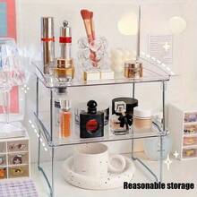 Organizador de mesa em acrílico transparente, com design dobrável de camada única/dupla para economizar espaço, prateleira retangular resistente, ideal para escritório em casa, dormitório estudantil, cozinha e banheiro, armazenamento multiuso para copos, artigos de papelaria e cosméticos, superfície fácil de limpar, estilo minimalista e durável. - Multicolorido - Ver 9