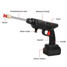 21V Electric Car Wash Gun, With A Battery And A 5m Long Hose, 35 Bar, Suitable For Washing Cars, Watering Flowers And Vegetables, Cleaning Gardens, Etc. - 黑色 - 查看 3
