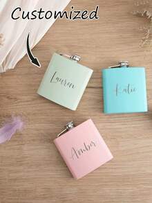 1pc Customized Stainless Steel Hip Flask,Personalized Women's Hip Flask,Laser Engraved Hip Flask,Engraved Women's Hip Flask,Bridal Party Gift,Personalized Engraved Flask,Custom Wedding Gift - Multicolor - View 3