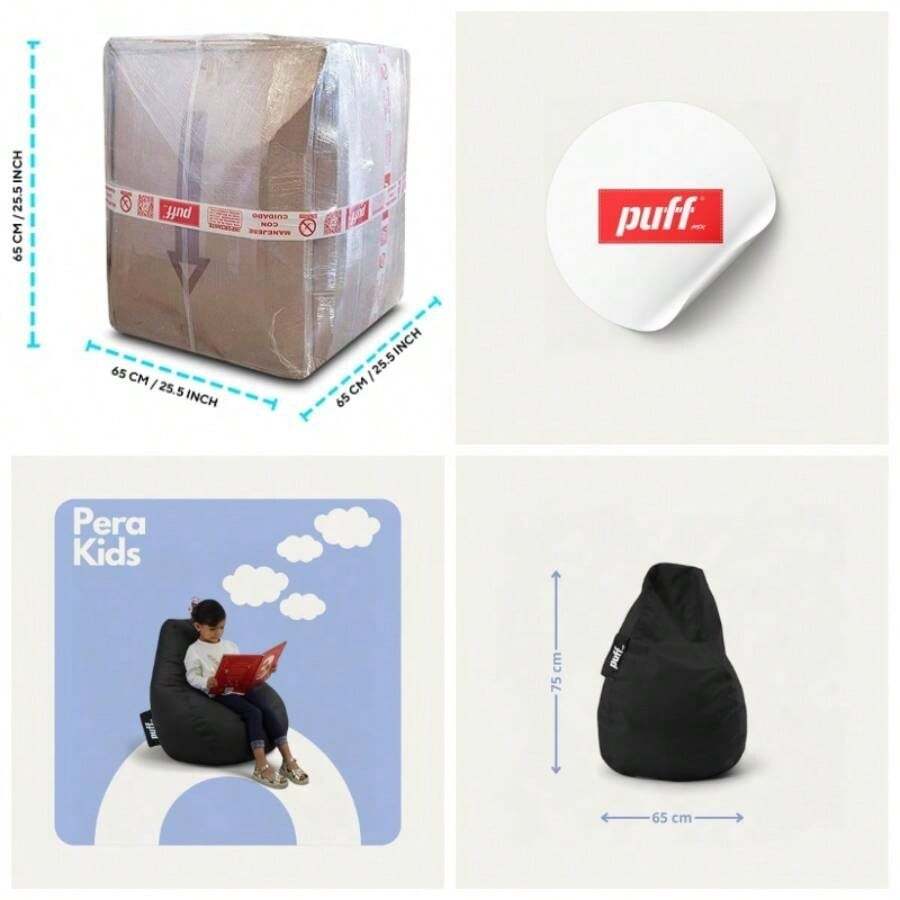 - Silln Pera para Nios Cmodo y moldeable Relleno de Perlas de Unicel Perfecto como rea Infantil 75x65 Resistente Acabado Tipo Nylon Color Fucsia - Negro - Ver 1