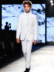 Boys Suit 5 Piece Jacket Vest Pants Shirt Tie Random Wedding Birthday Party Gift Performance Uniform School Uniforms Size 4-16Y Teens Suits Tuxedo Kids Clothes - 白色 - 查看 1