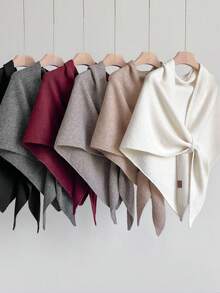 1 Peça Poncho Tricotado Oversized 185*76cm para Mulheres - Xale de Cor Sólida em Mistura Suave de Cashmere, Elegante Envoltório Adequado para Vestidos Formais, Cardigã Aberto Frontal Macio, Adequado para Primavera, Outono e Inverno, 73*30 Polegadas - Multicolorido - Visão 10