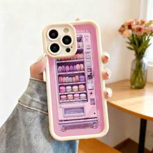 Cubierta de telefono con borde negro rosa con estampado de máquina expendedora de macarons para uso diario y estilo urbano - Burdeos - Ver 4
